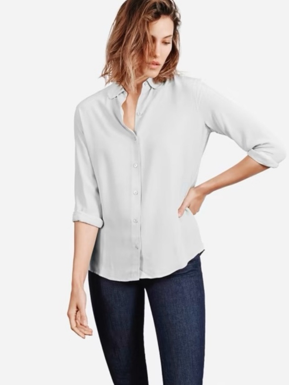 Everlane Gray Silk Button-Down Shirt